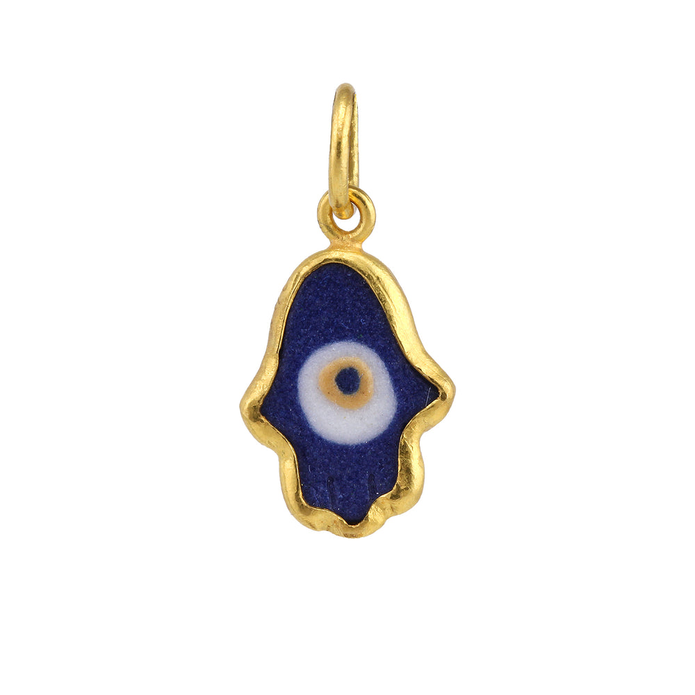 
            
                Load image into Gallery viewer, Front-facing view of Evil Eye Hamsa Charm by Prehistoric Works.
            
        