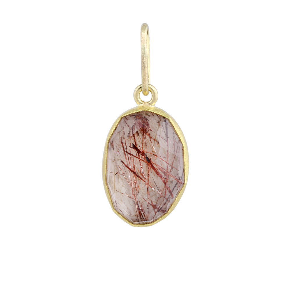 Front-facing view of Oval Rose Cut Rutilated Quartz Charm by Sam Woehrmann.