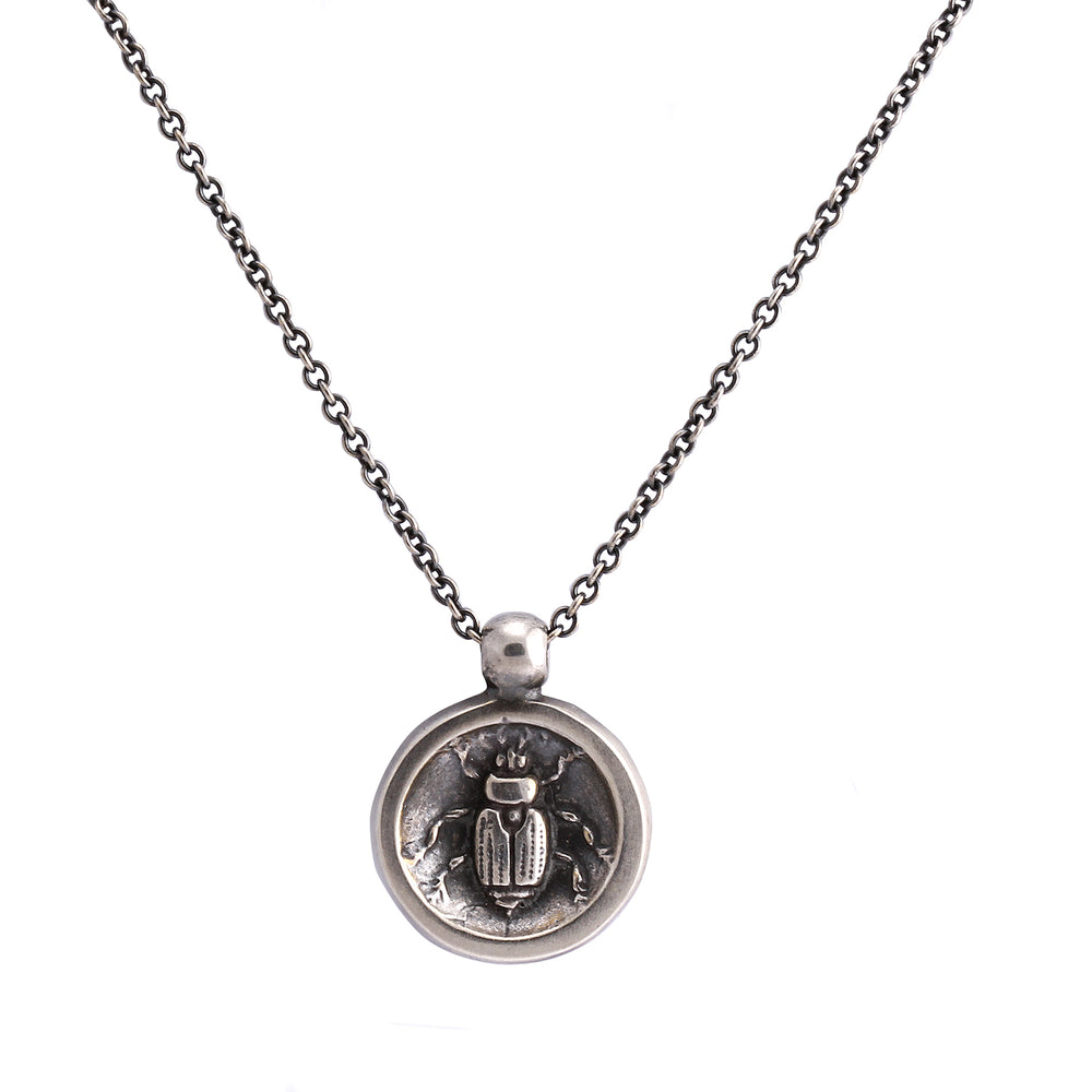 
            
                Load image into Gallery viewer, Detail view of Sterling Silver Scarab Necklace by Betsy Barron
            
        