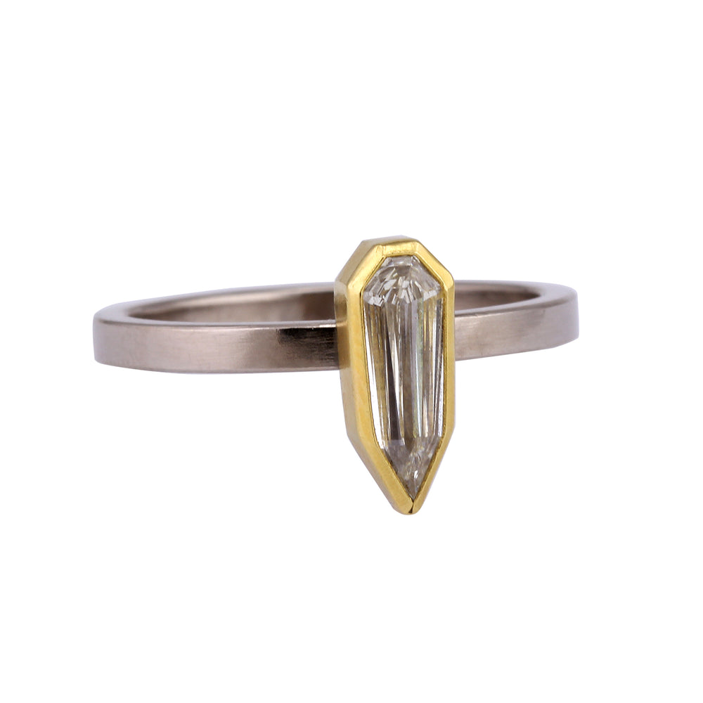 
            
                Load image into Gallery viewer, Angled view of elongated diamond shield ring by Sam Woehrmann
            
        