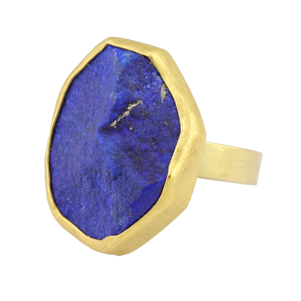 
            
                Load image into Gallery viewer, Angled view of Large Rough Oval Lapis Ring by Petra Class
            
        