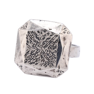 Front-angled view of Square Cocktail Ring by Metal Atelier.
