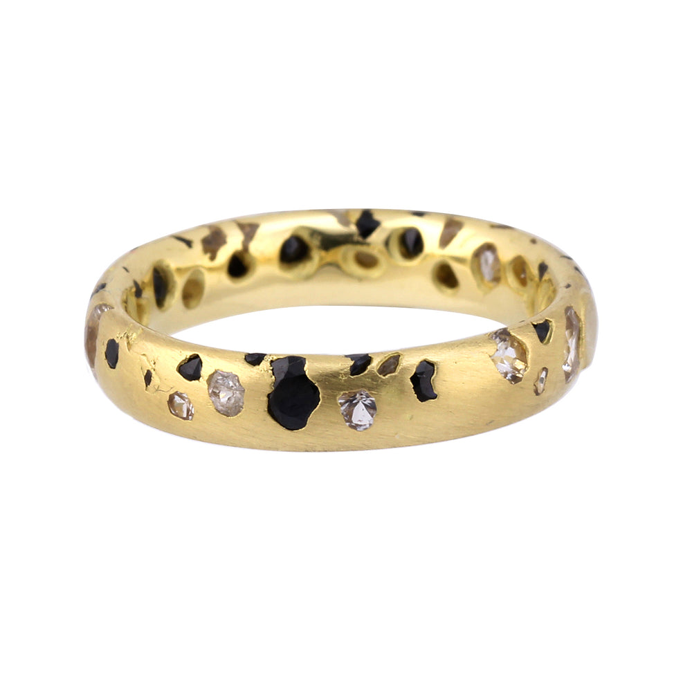 Confetti Ring - Narrow Black and White Sapphires Yellow