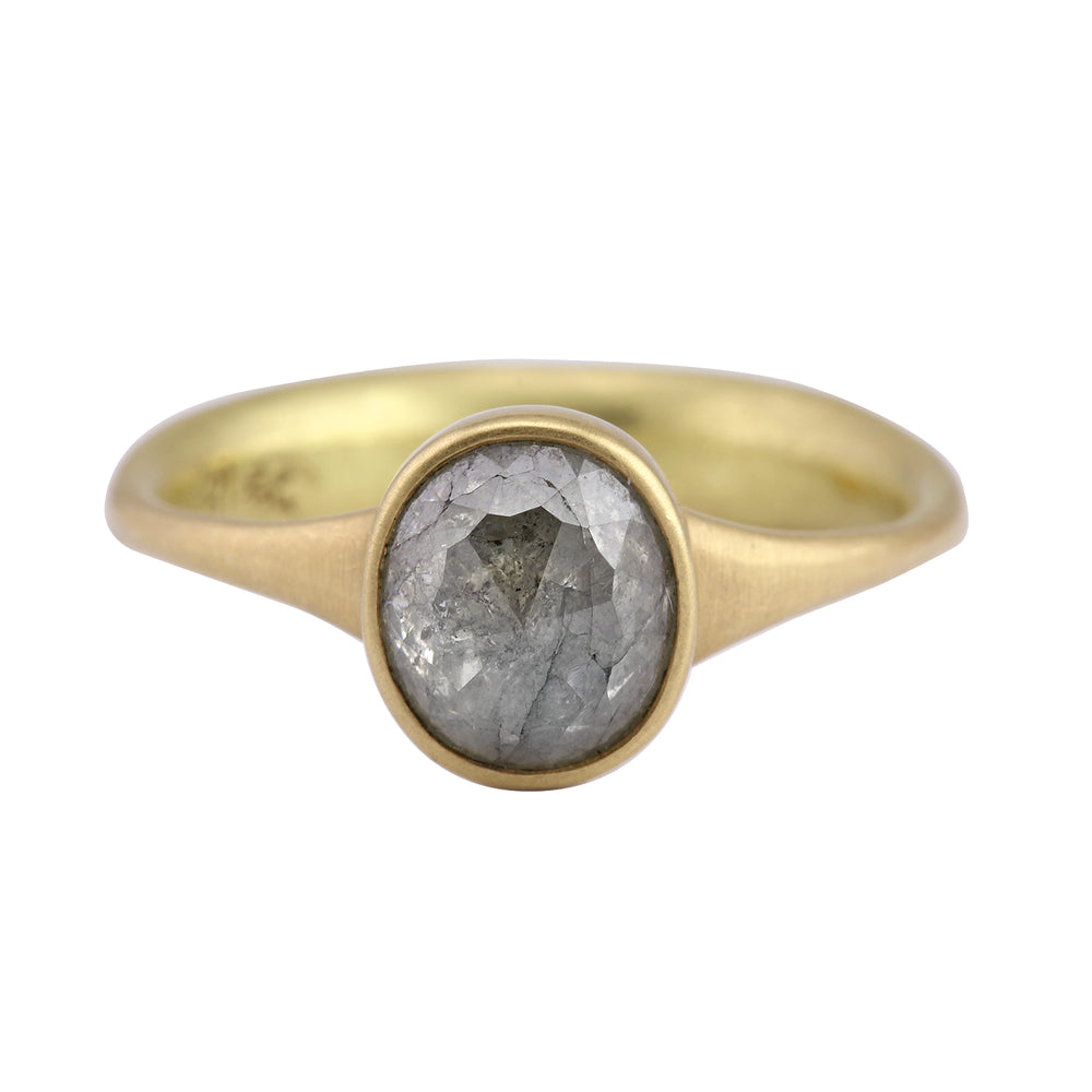 Front-facing view of Sage Grey Oval Diamond Ring by Lola Brooks.