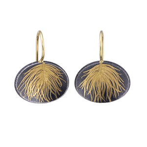 Front-facing view of N 182 Ellipse Feather Earring Drops by Edna Madera