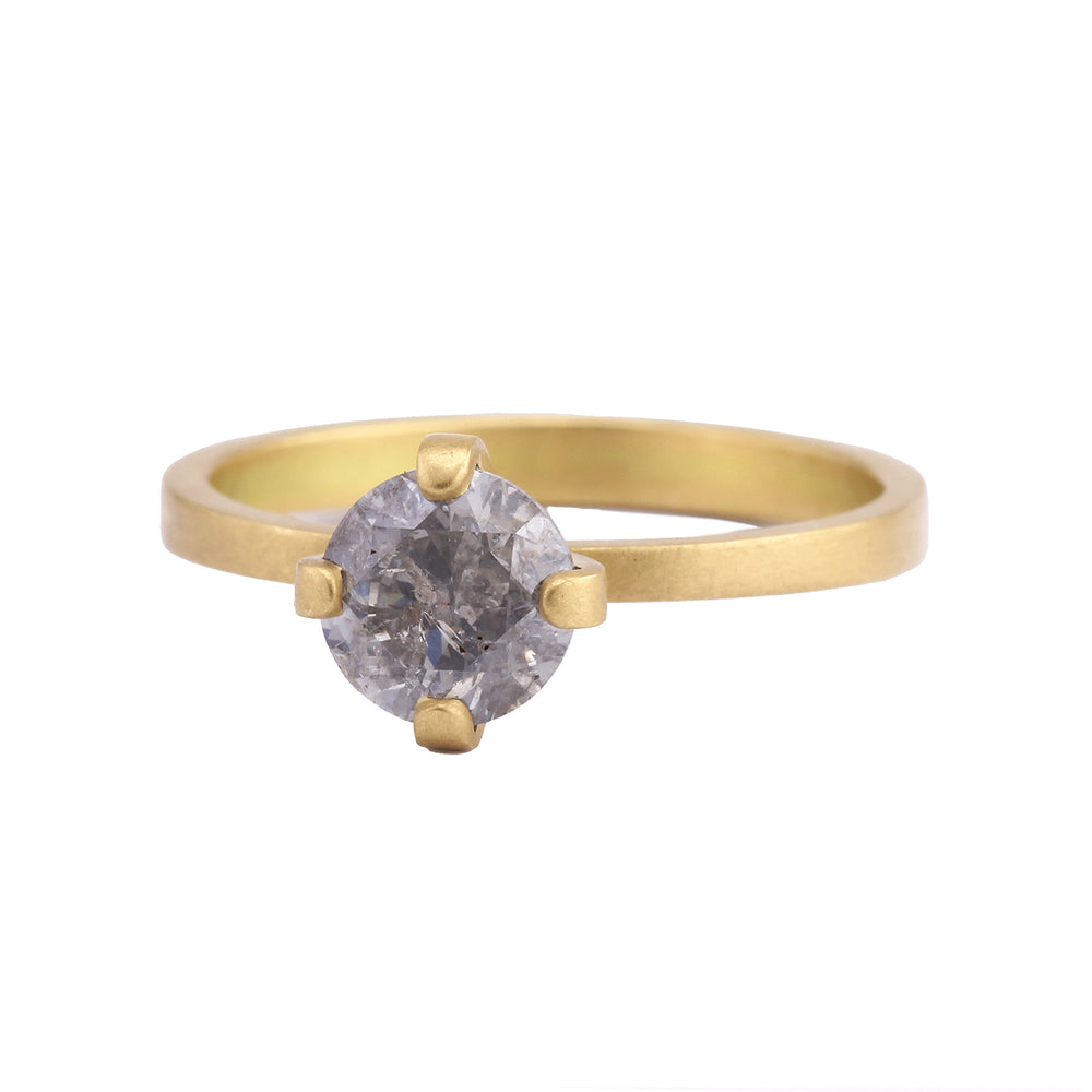 Angled view of Prong Set Grey Brilliant Diamond Ring by Lola Brooks