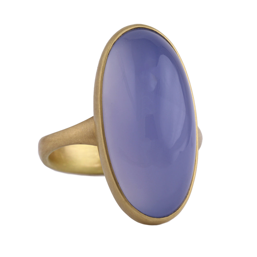 Elongated Oval Blue Chalcedony Ring
