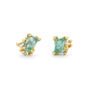 
            
                Load image into Gallery viewer, Front-facing view of Raw Emerald and Diamond Encrusted Stud Earrings by Ruth Tomlinson
            
        