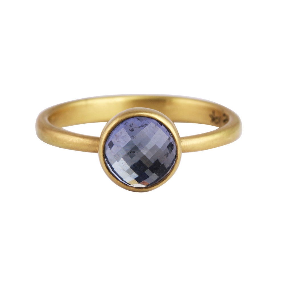 Checkered Round Natural Umbra Sapphire Ring