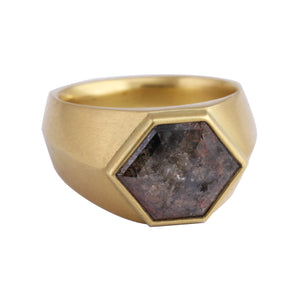 
            
                Load image into Gallery viewer, Angled-front view of Hexy Swamp Diamond Signet Ring by Lola Brooks
            
        