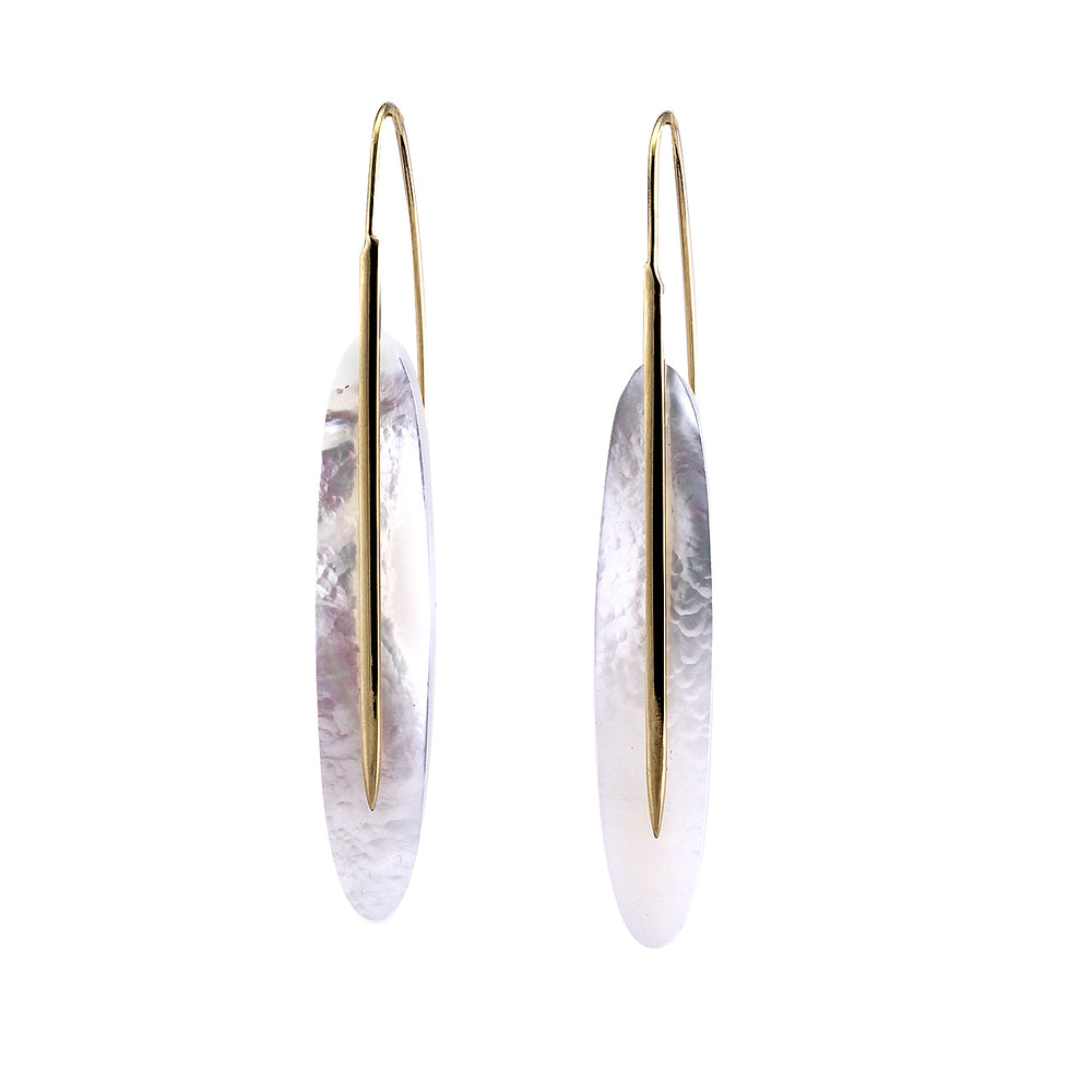 Large Feather Earrings with White Mother of Pearl