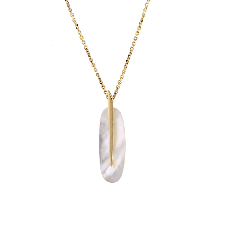 
            
                Load image into Gallery viewer, Detail view of Small Feather Pendant with White Mother of Pearl by Rachel Atherley
            
        