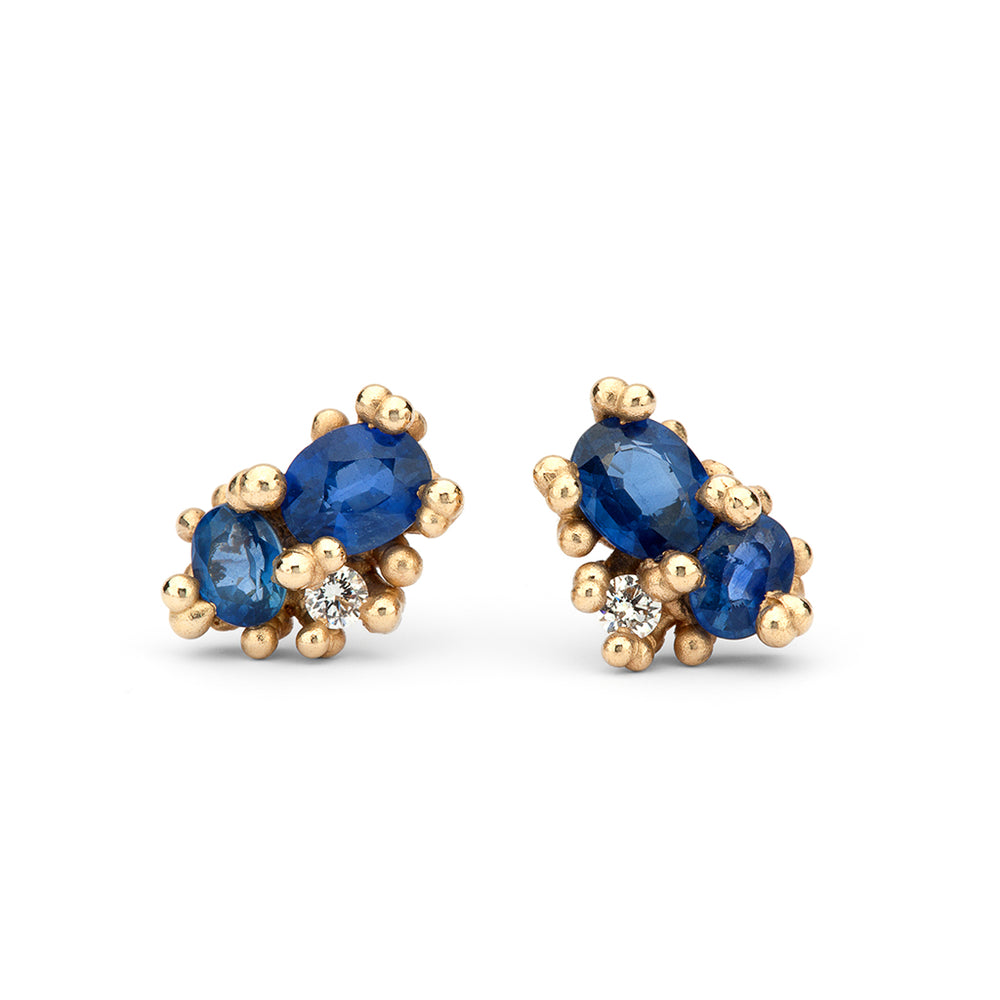 
            
                Load image into Gallery viewer, Front-facing view of Sapphire Studs with Diamonds by Ruth Tomlinson.
            
        