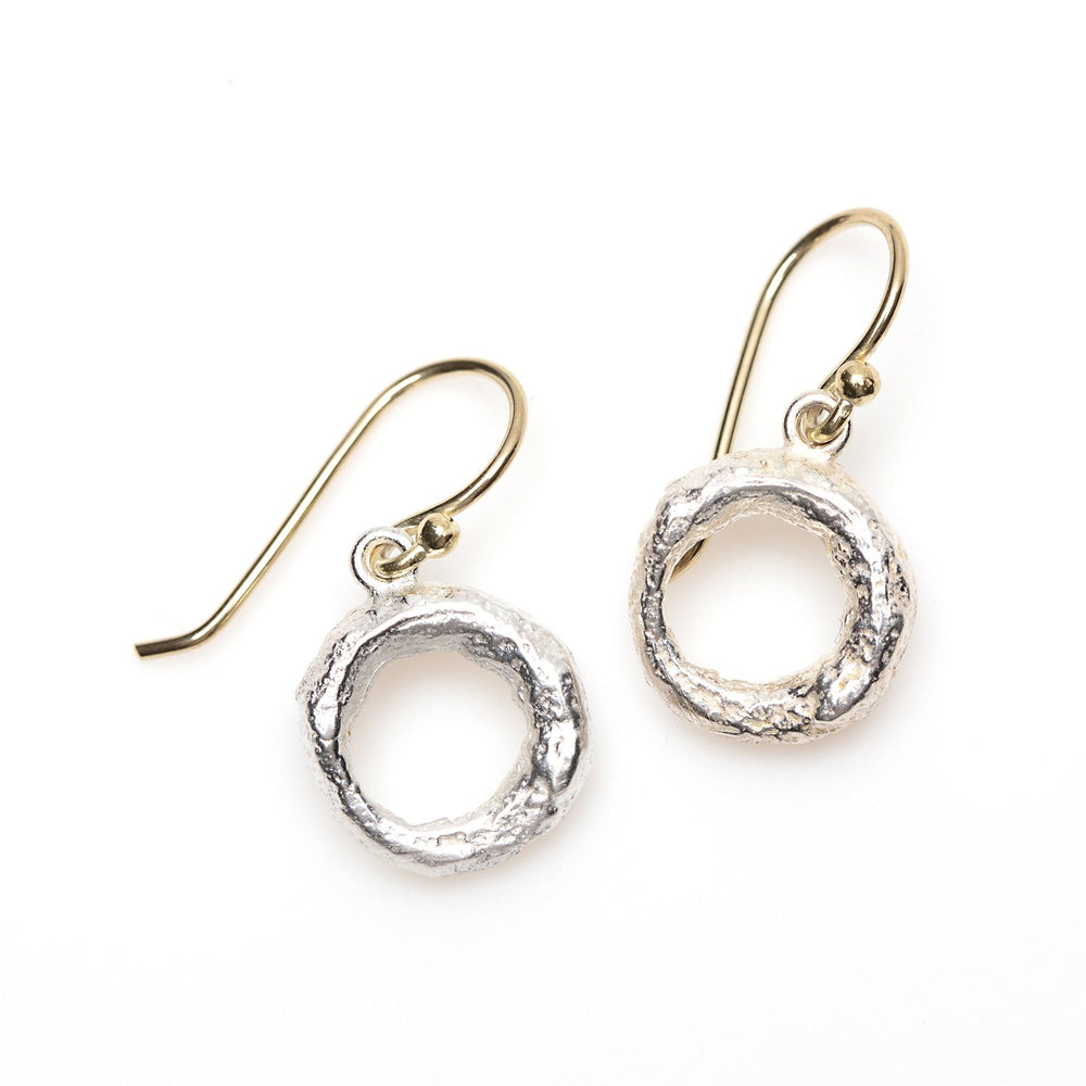 Side view of Organic Donut Earrings by Betsy Barron in sterling silver.