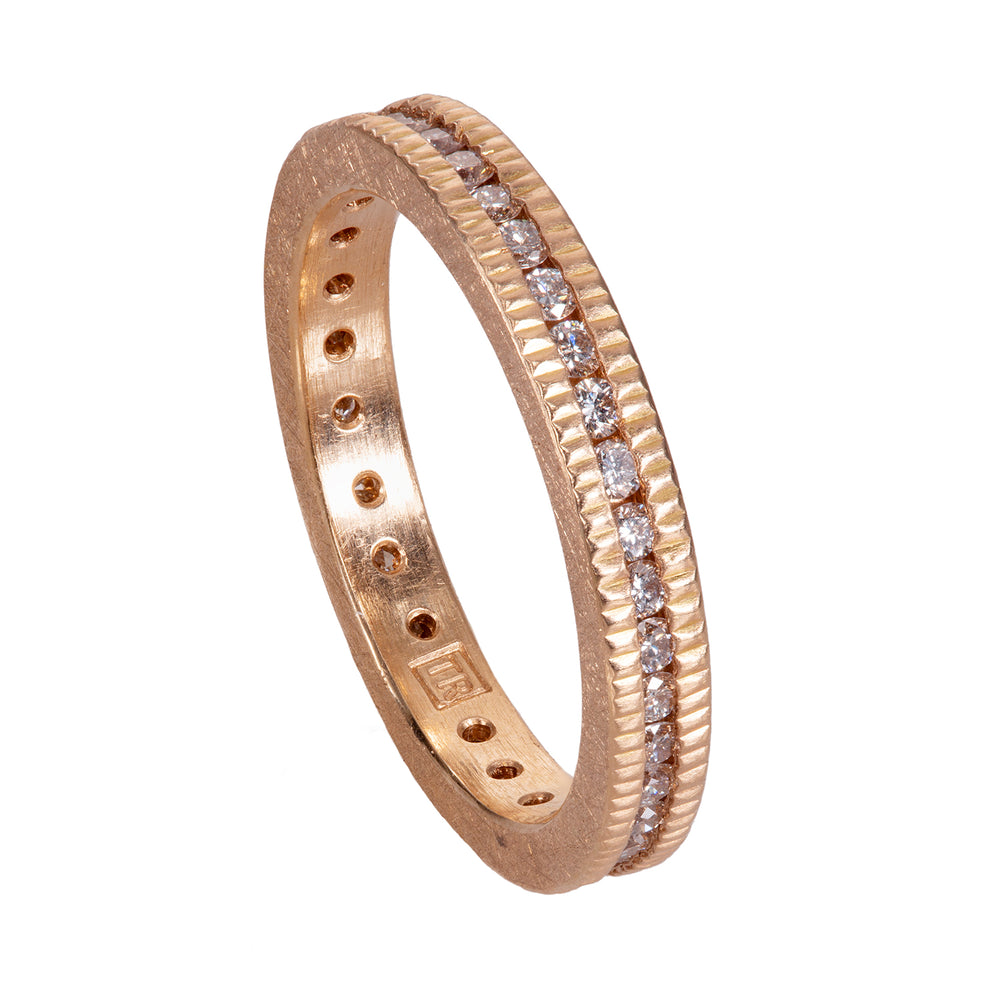 
            
                Load image into Gallery viewer, Channel-set Coin Edge Eternity Band by Todd Reed in 14k rose gold with diamonds
            
        
